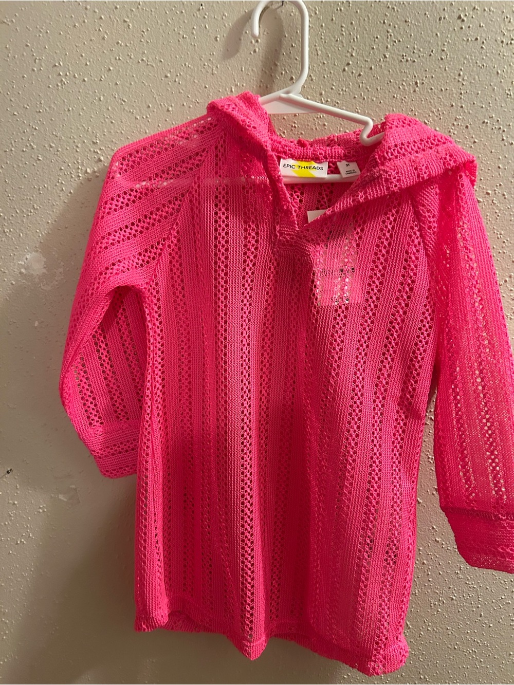 Epic Threads PLYO Pink Crochet Hoodie Cover-Up NWT size 3T